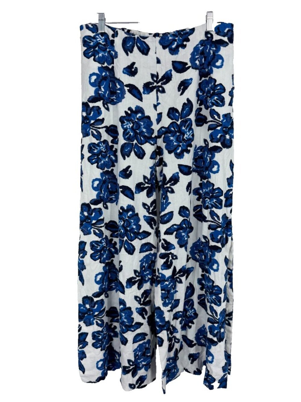 Soft Surroundings Women PM Floral Pants Wide Leg Petalo Slits Blue White Boho - Picture 2 of 11